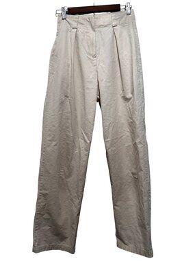 Miou Muse Trousers Pants Women Small Beige Pleated High Rise Straight Leg Preppy